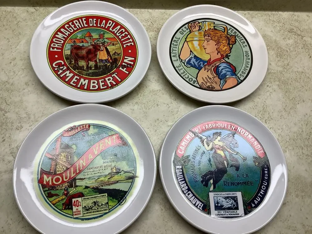 French Milk Maid Plates Art Nouveau Style Set of 4 Cheese Plates - all different
